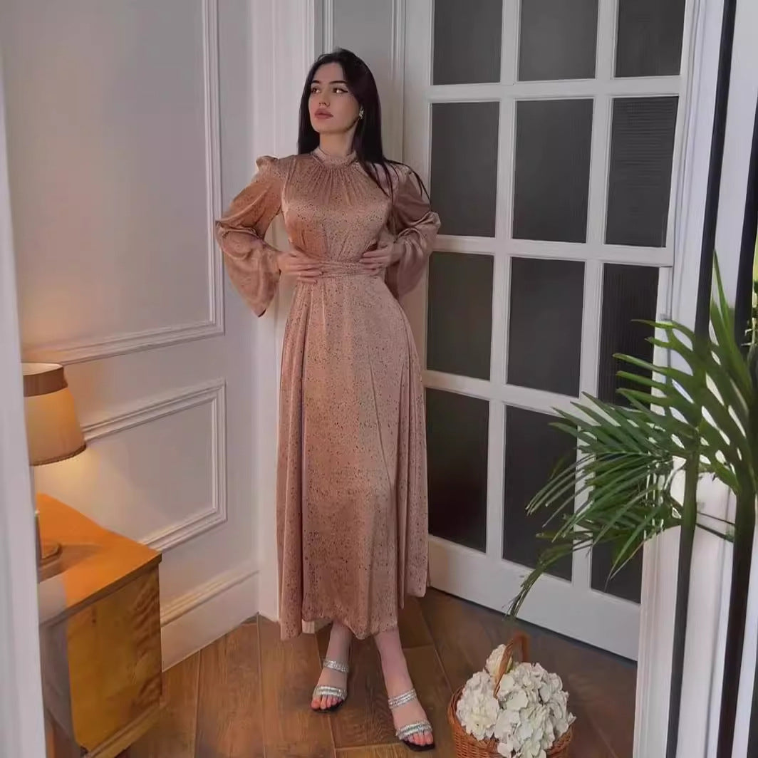 Gentle Satin Printed Lady Style Dress Dresses