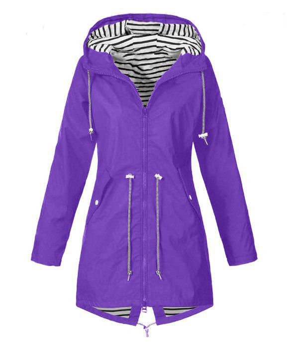 Striped Shell Outer Wear Waterproof Hooded Coats