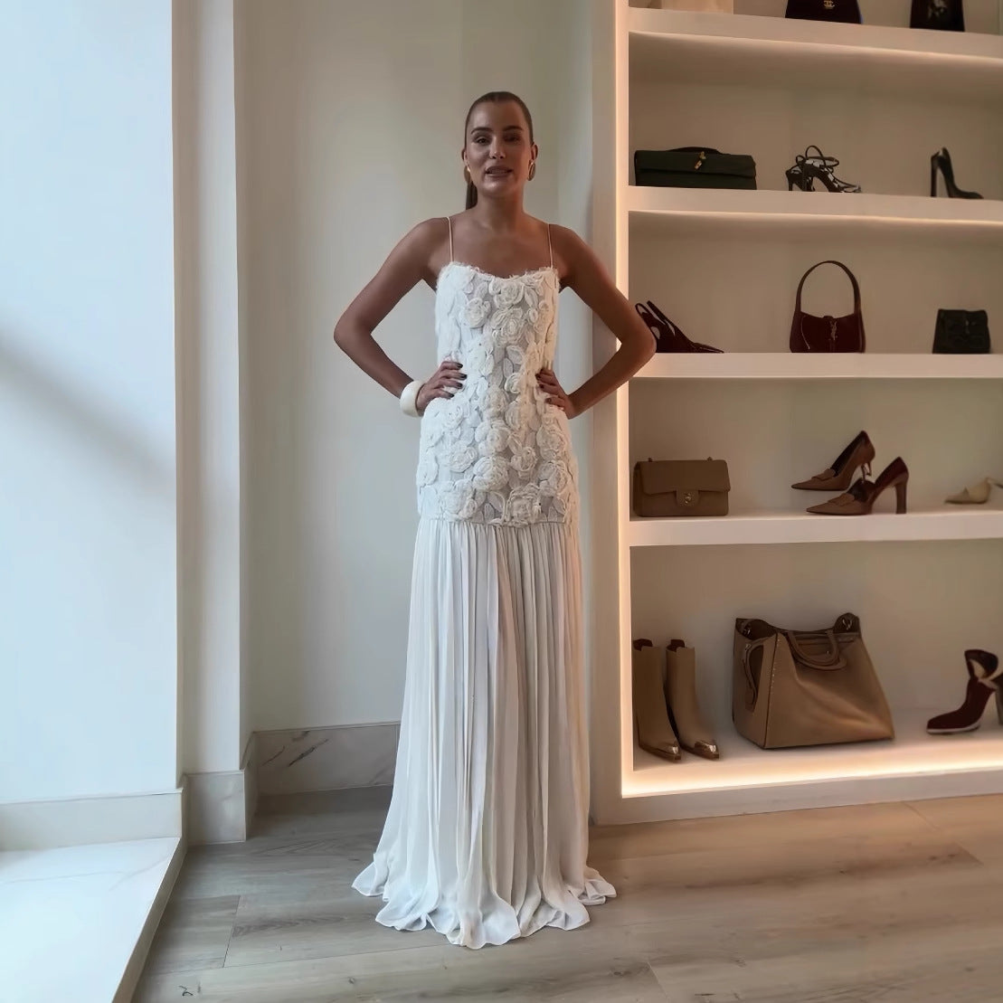 Women's Three-dimensional Rose Decorative Ruffled Splicing Sling Dresses