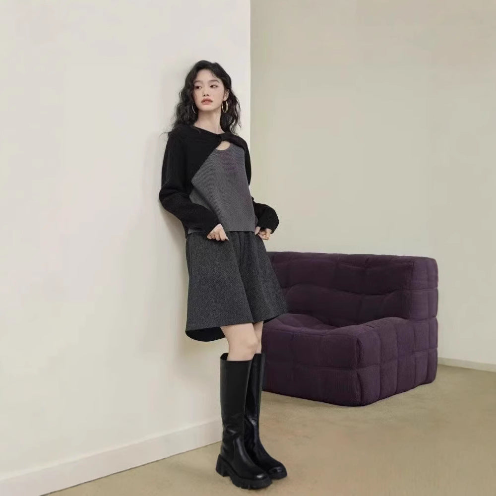 Women's Bow Asymmetric Slim Fit Hollow Out Sweater
