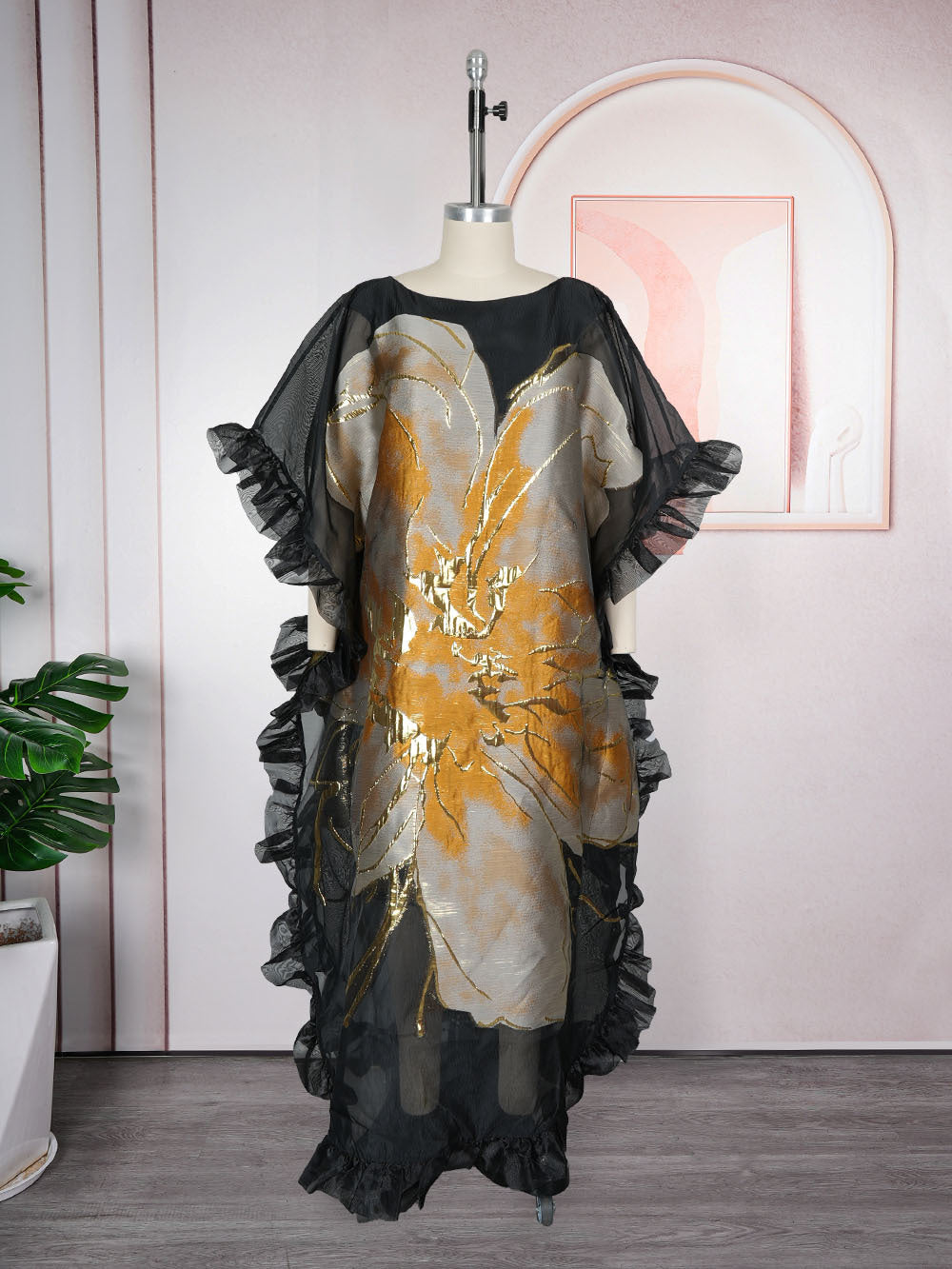 Women's African Wear Organza Dress Printed Robe Dresses