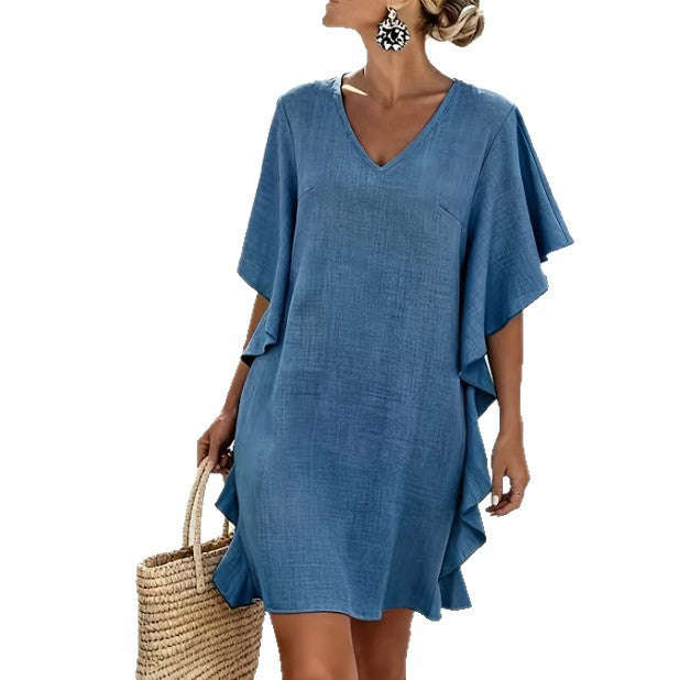 Women's Summer Solid Color Loose Lotus Leaf Dress