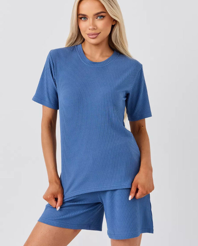 Women's High Elastic Solid Color Round Neck Fashion Casual Suit