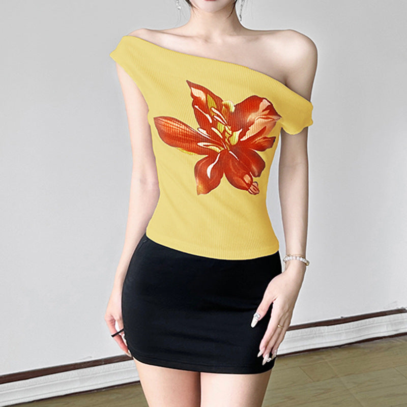 Floral Print Tight Waist Hot Sexy Blouses