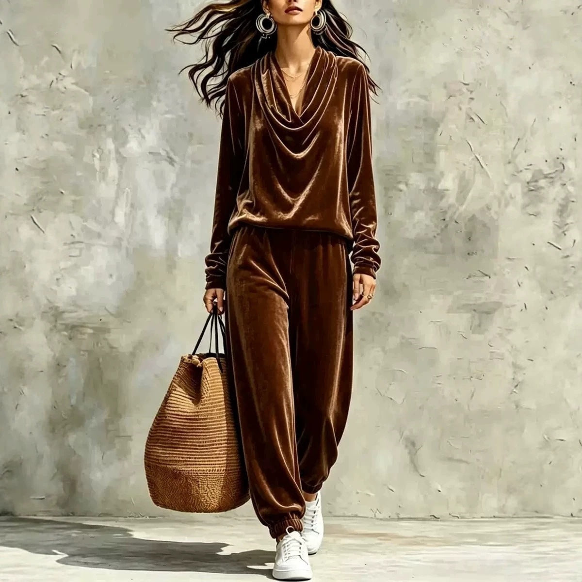 Women's Draped Collar Long Sleeve Ankle Banded Fashion Casual Suit