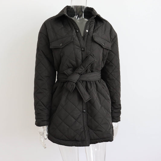Women's Lapel Mid-length Cotton Clothes Fashion Thick Coats