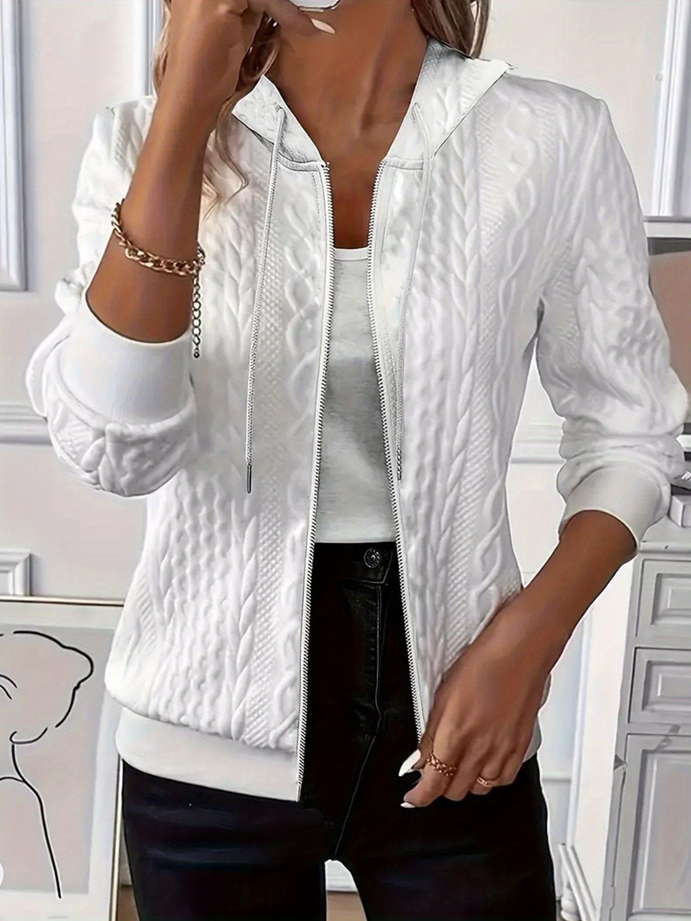Women's Solid Color Long Sleeve Knitted Zipper Coats