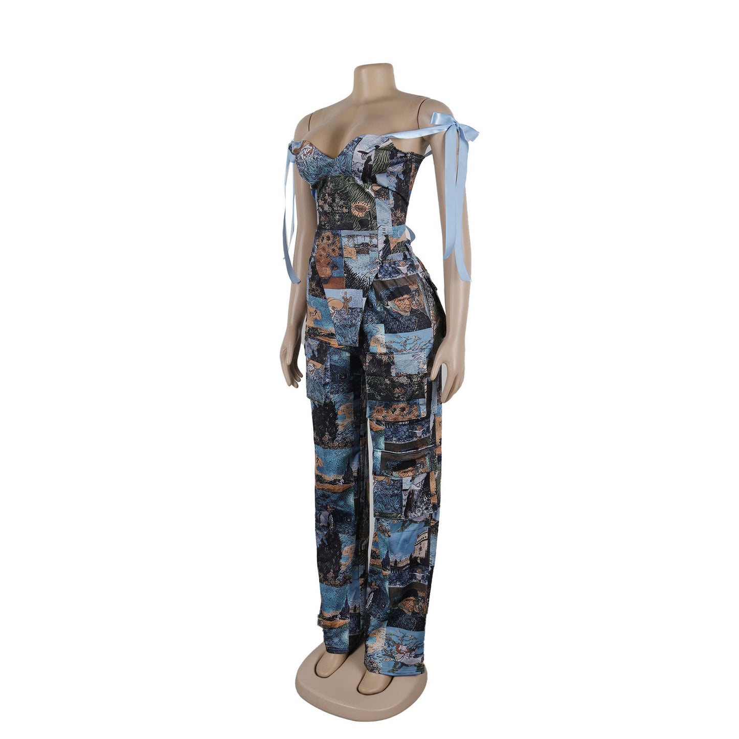 Women's Sexy Print Backless Lace Up Two-piece Suits