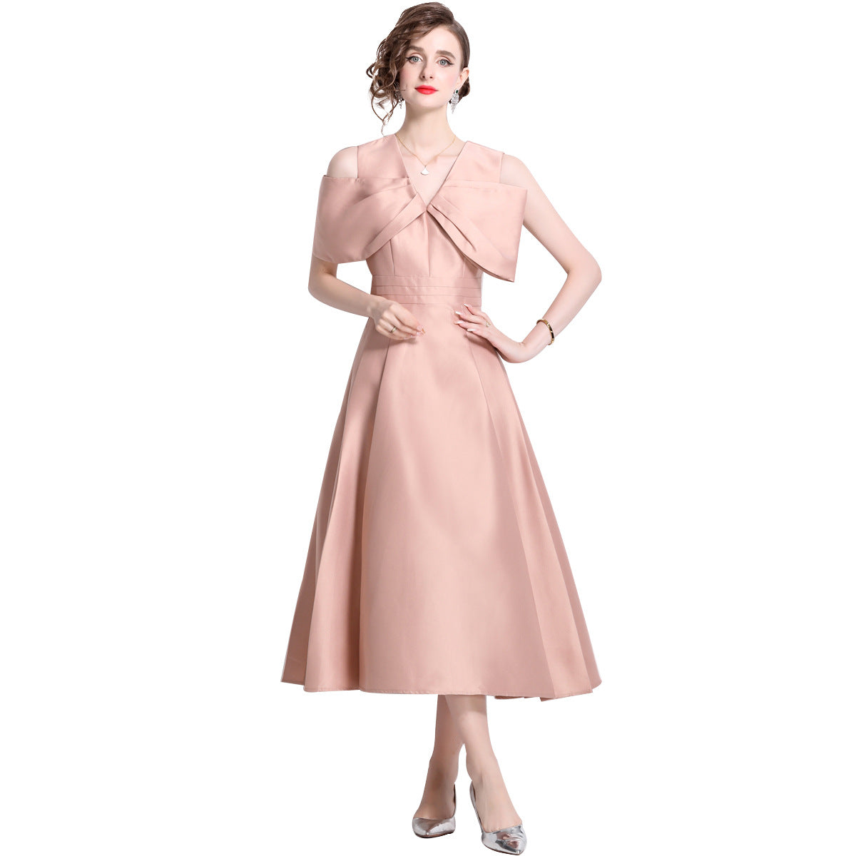 Pure Color Slimming Satin Mid-length Slim Dresses