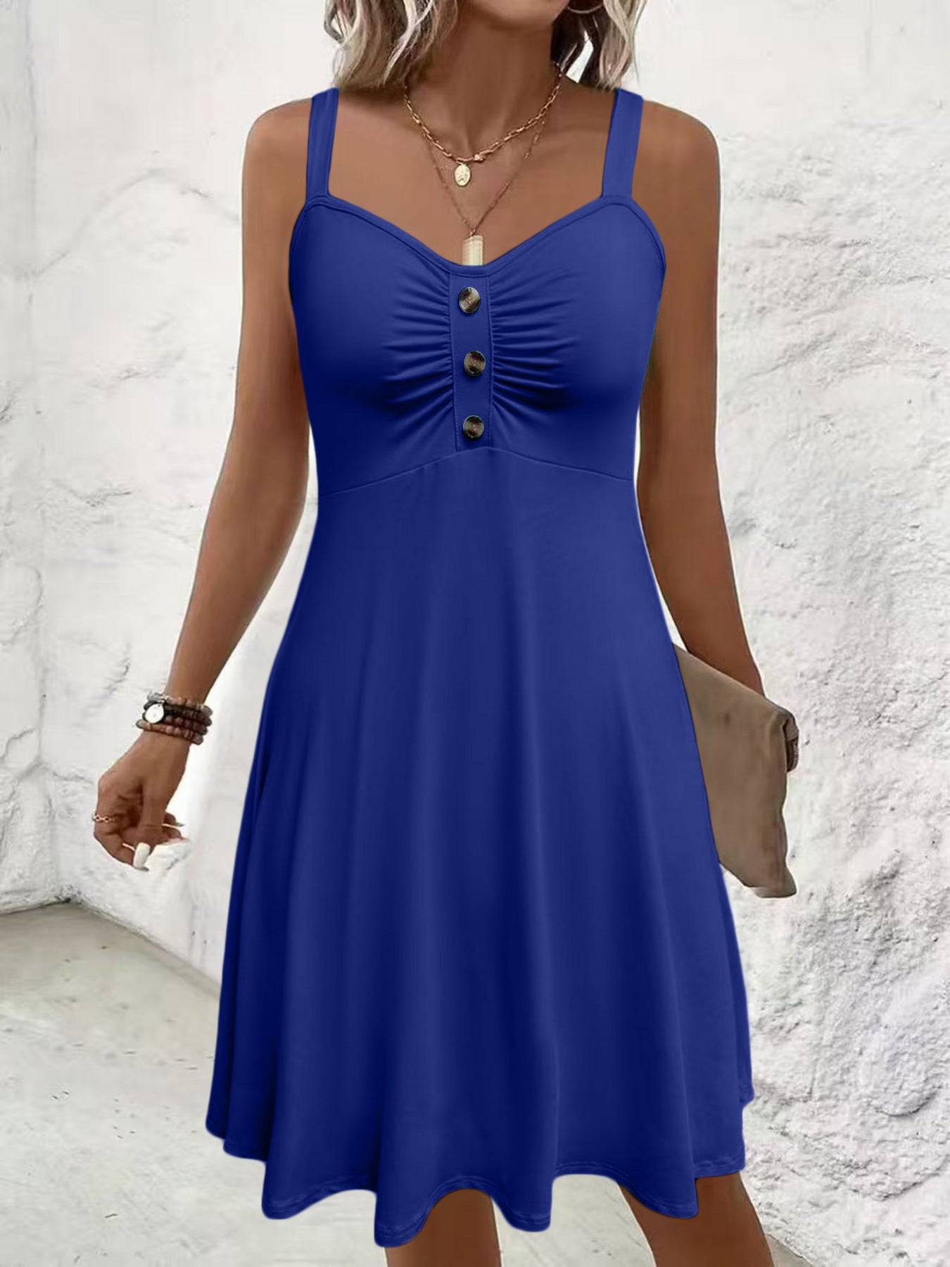 Knee-length Soft Loose Strap With Pockets Dress