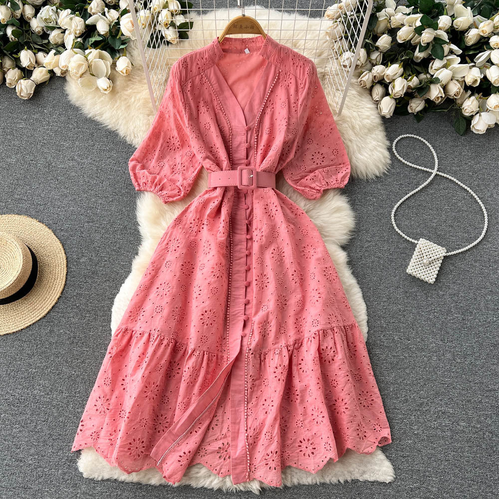 Women's Dress Loose Embroidered Lightly Mature Tight Waist Slimming Dresses