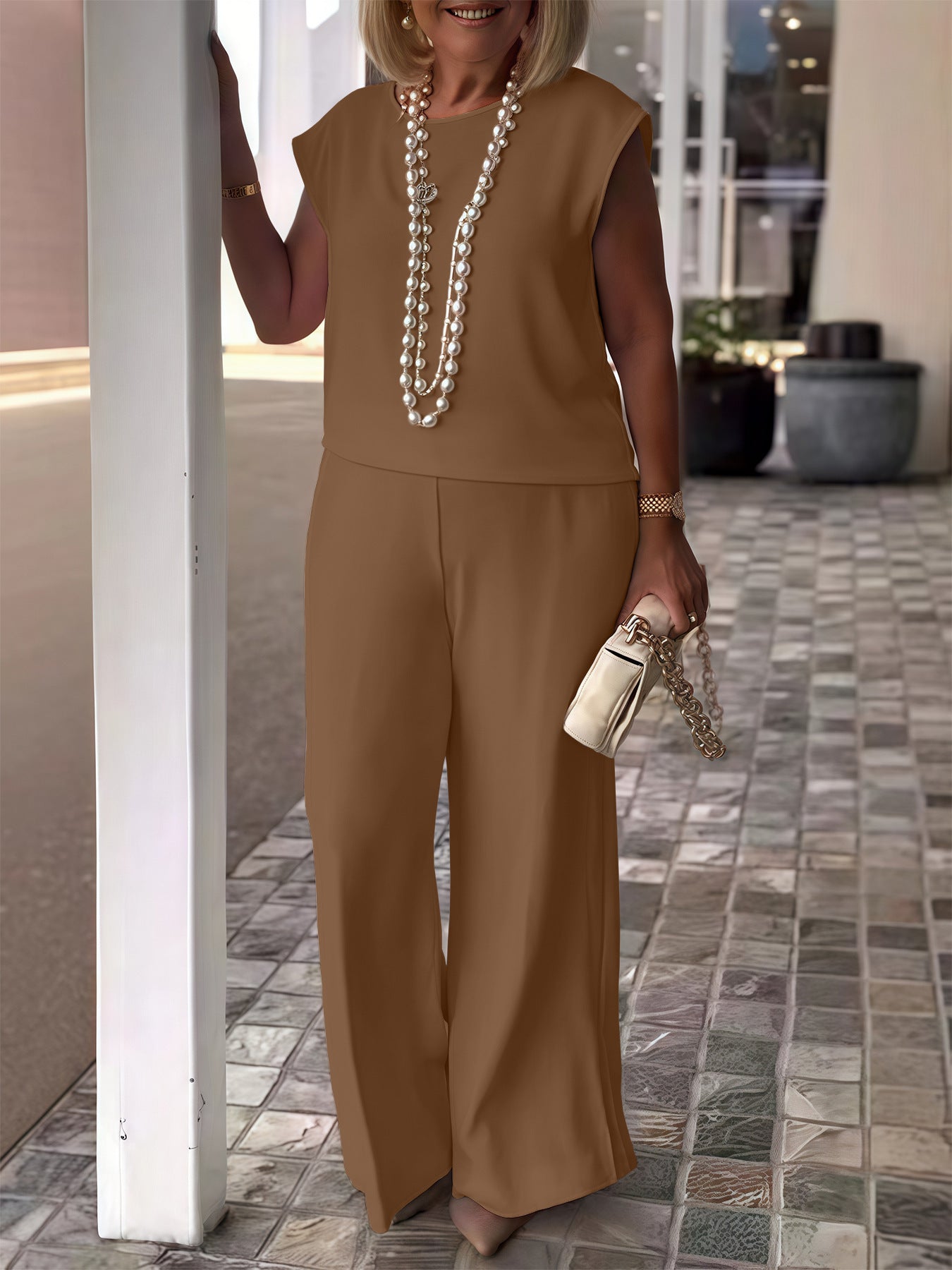 Women's Solid Color Sports Round Neck Sleeveless Fashion Casual Suit