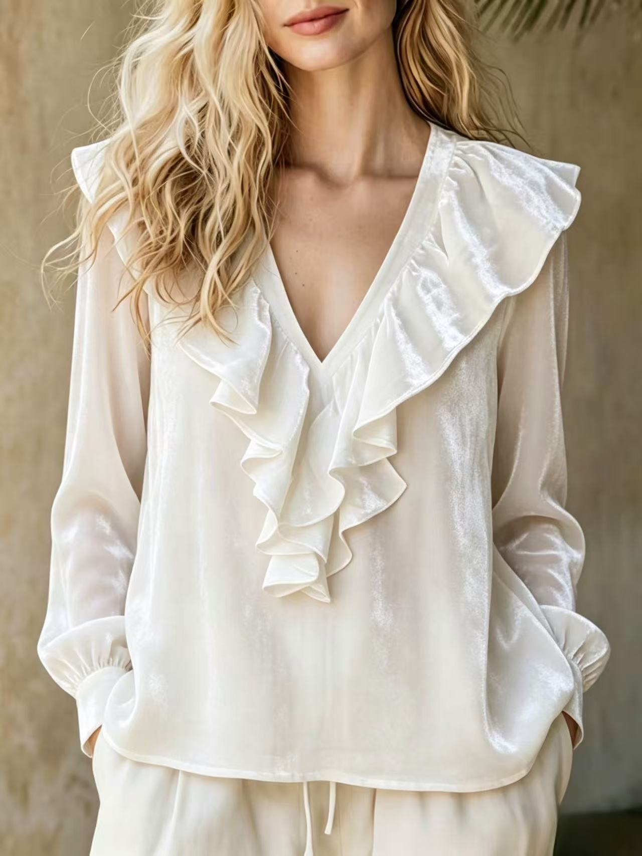 Women's Autumn Veet Ruffled Elegant Long-sleeved Women's Sweater