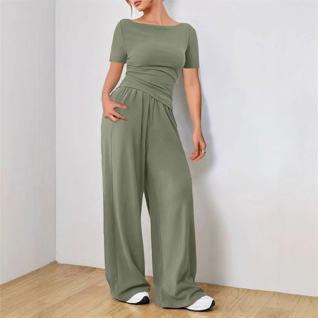 Stylish Women's Solid Color Short-sleeved Loose Fashion Casual Suit