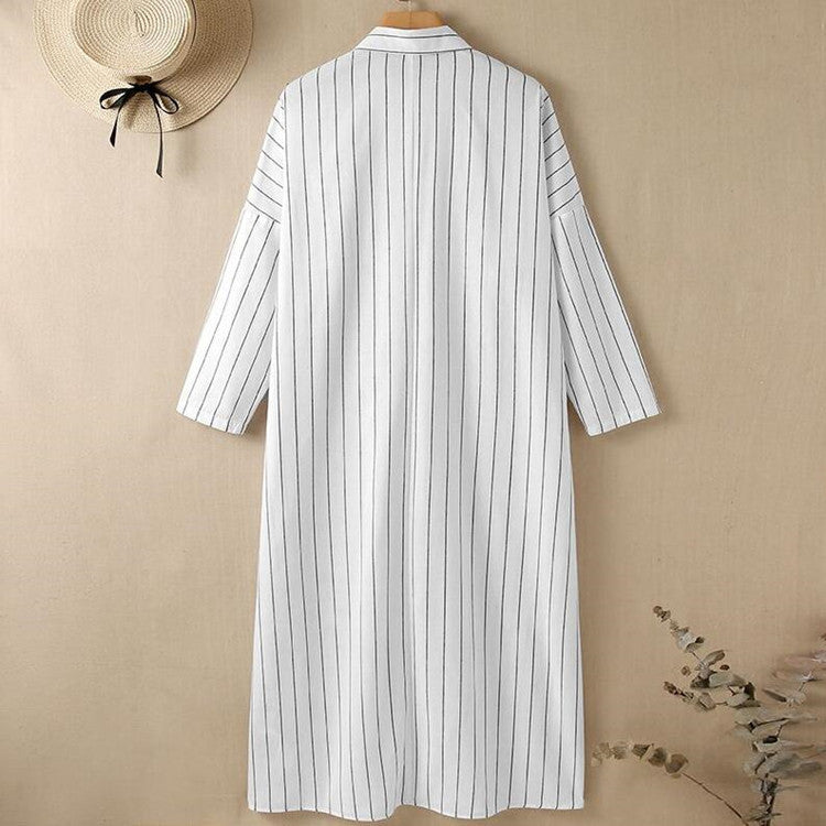 Lapel Collar Temperament Commute Striped Loose Cardigans
