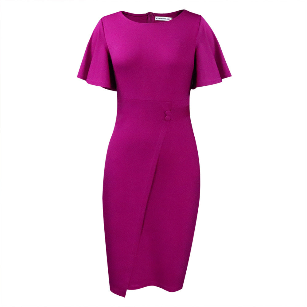 Women's Summer Flared Sleeve Crew Neck Split Sheath Business Skirts
