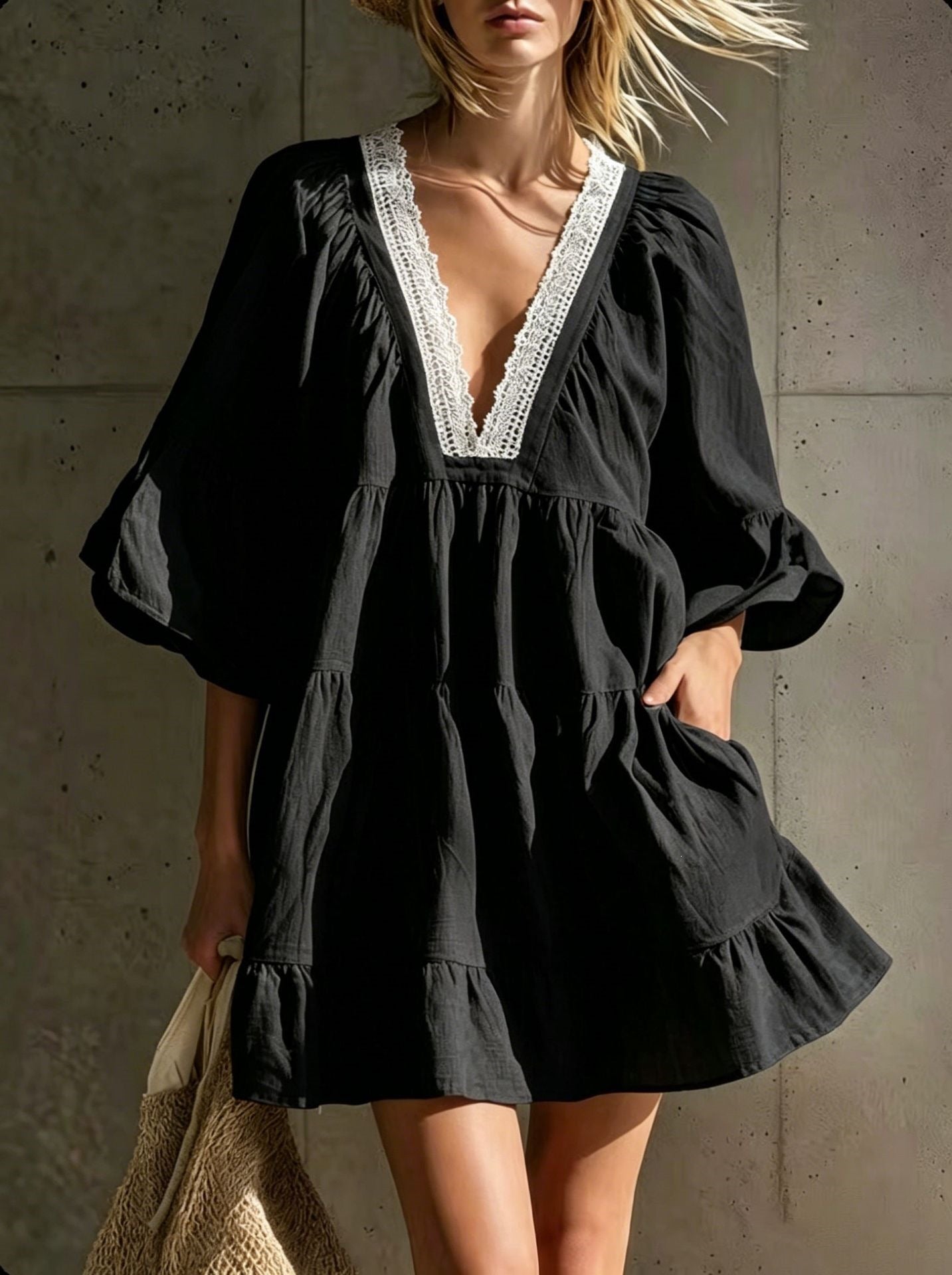 Women's French Bohemian Style Lace Loose Vacation Dress