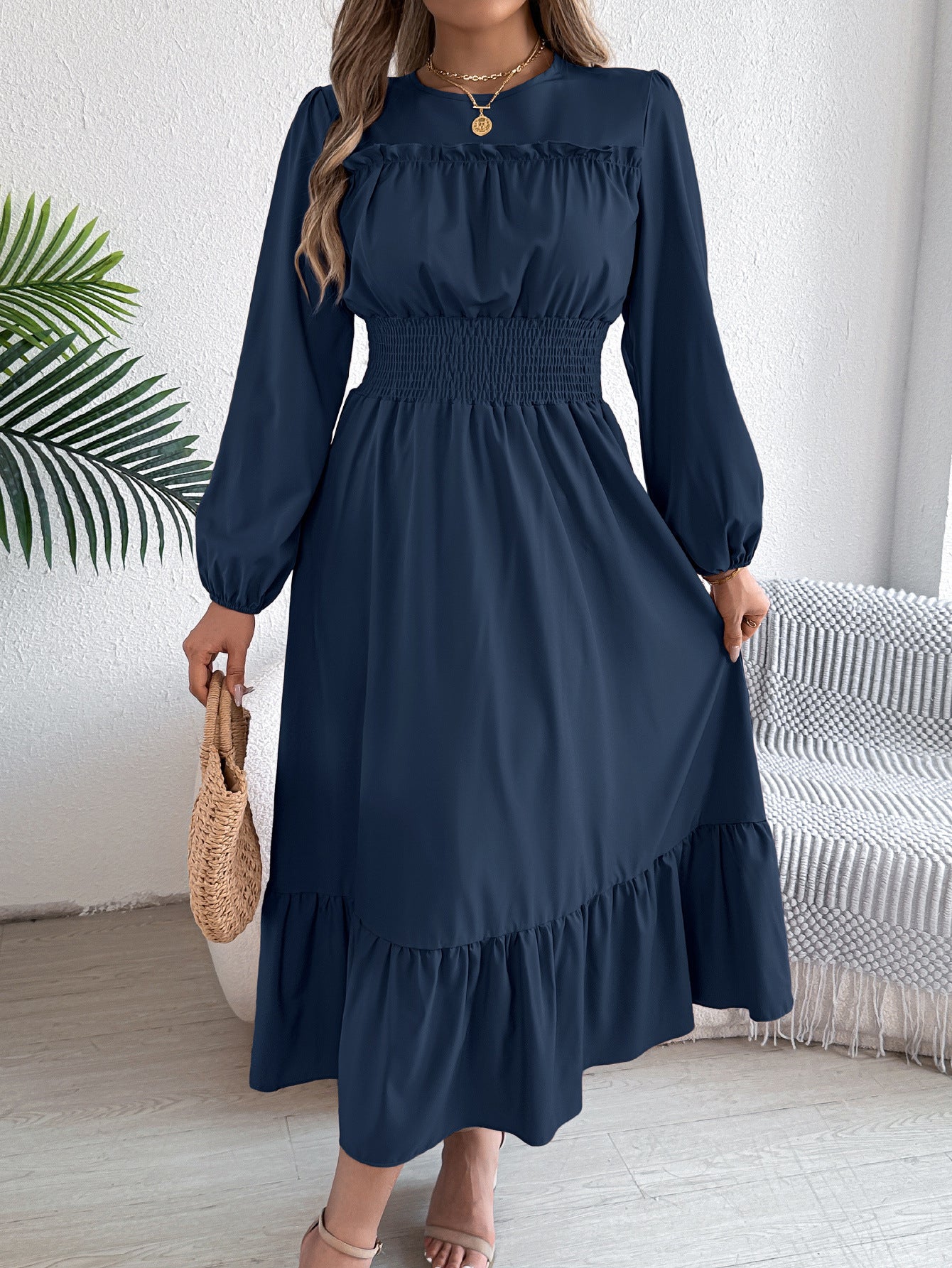 Women's Solid Color Elegant Wooden Ear Cinched Pleated Clothing