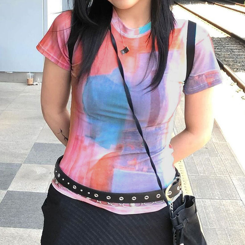 Women's Raglan Sleeve Printed T-shirt Crop Bottoming Round Blouses