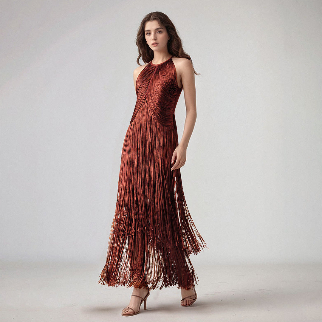 Women's Tassel Sleeveless Waist Bandage One-piece Party Stage Clothing