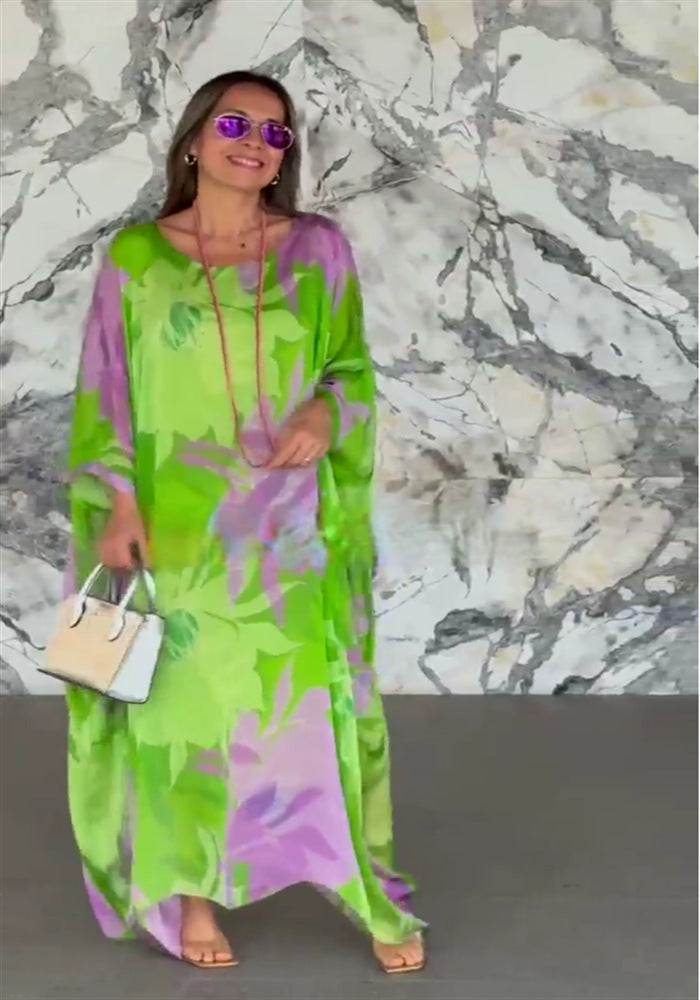 Women's Round Neck Long Sleeve Elegant Floral Dress