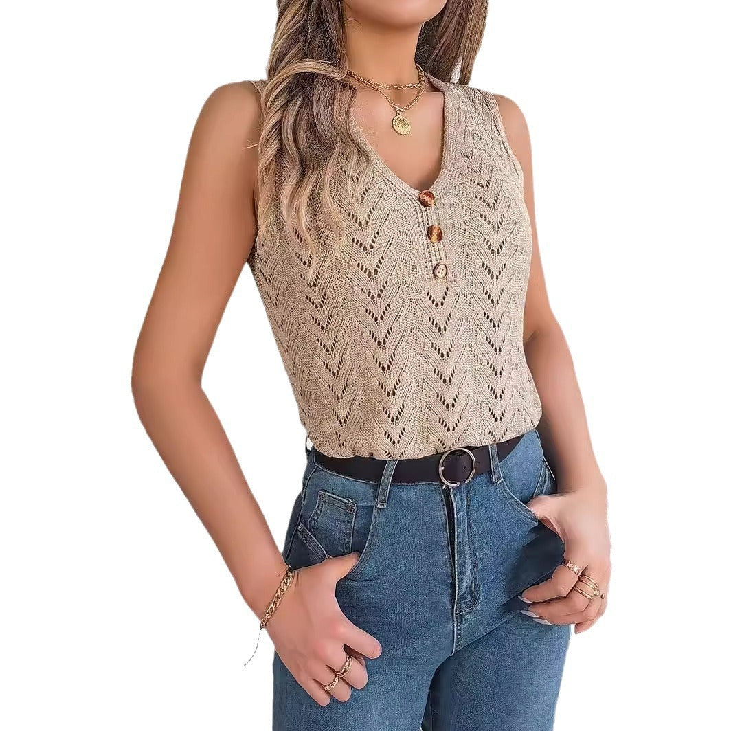 Cool Women's Button Hollow Sleeveless Holiday Women's Sweater