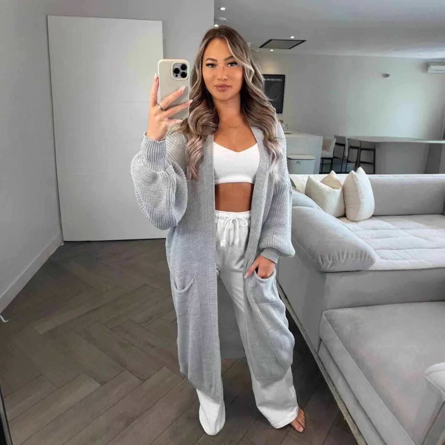 Women's Knitted Solid Color Loose Long Pocket Knitwear