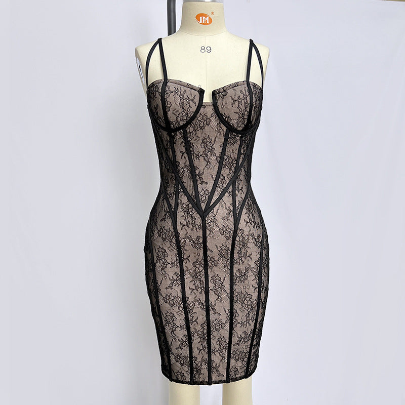 Black Colorful Lace Sexy Suspenders Bandage Dresses