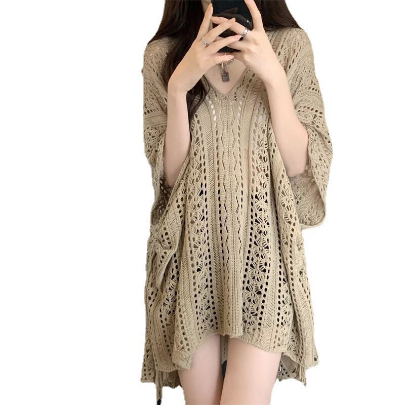 Women's Pure Desire Hollow Out Tied Knitted Loose Niche Mid-length Women's Sweater