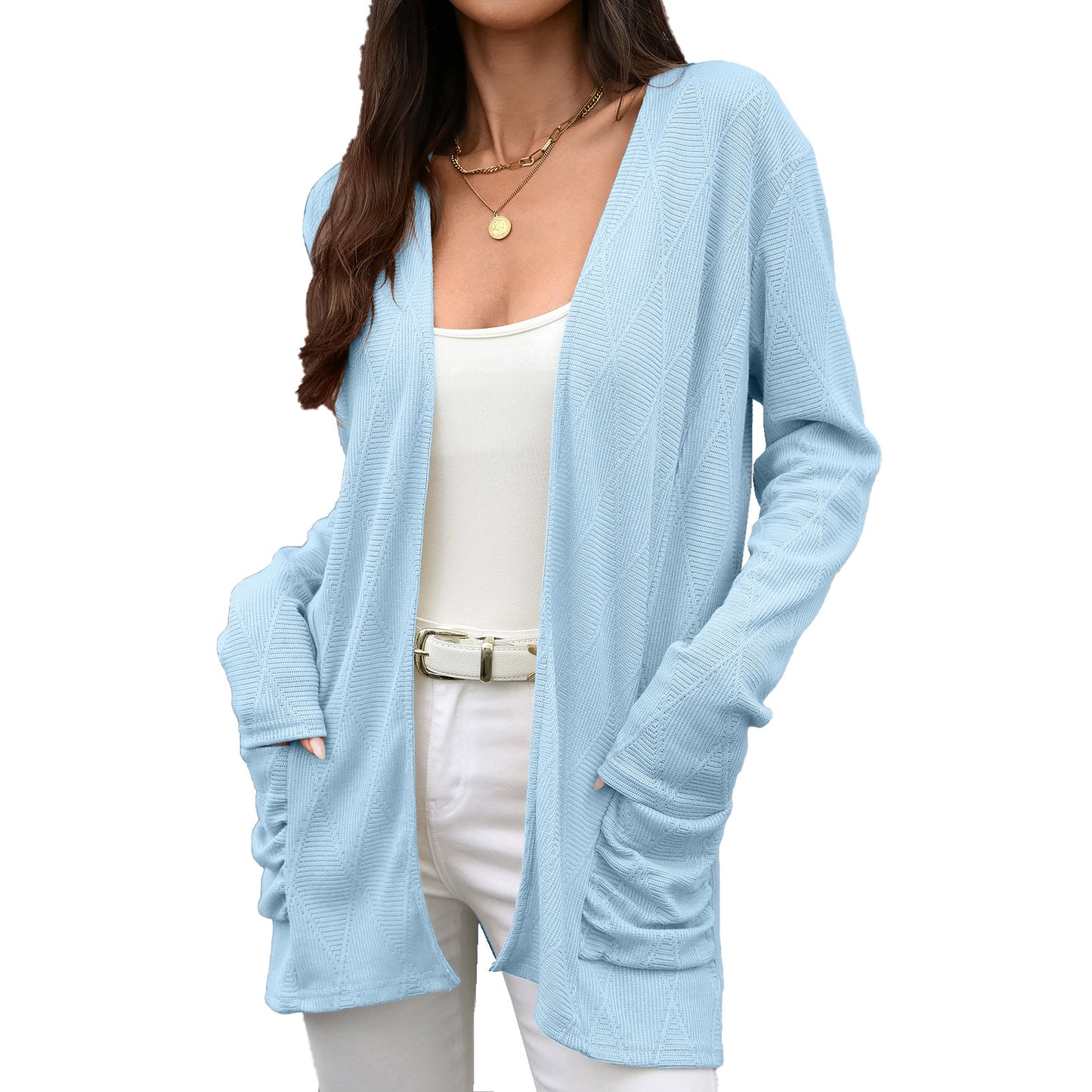 Women's Knitted Solid Color Mid-length Long Sleeve Cardigans