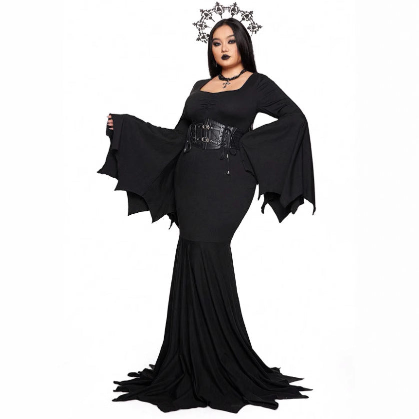 Women's Halloween Hot Fashion Elegant Slim Batwing Sleeve Fishtail Dress