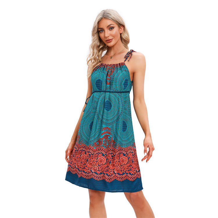 Vacation Spaghetti Straps Loose Temperament Leisure Bohemian Dress