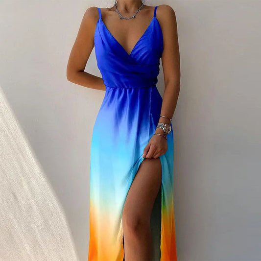 Women's Summer Brace Split Print Dress Dresses