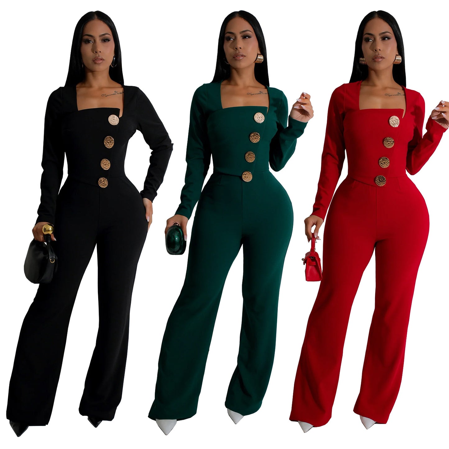 Women's Fashion Wear Long Sleeve Arm Covering Trousers Jumpsuits