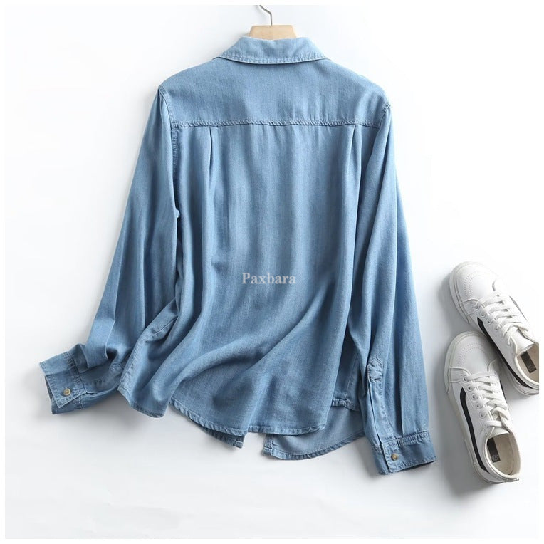 Women's Style Lapel Single Breasted Thin Denim Blouses