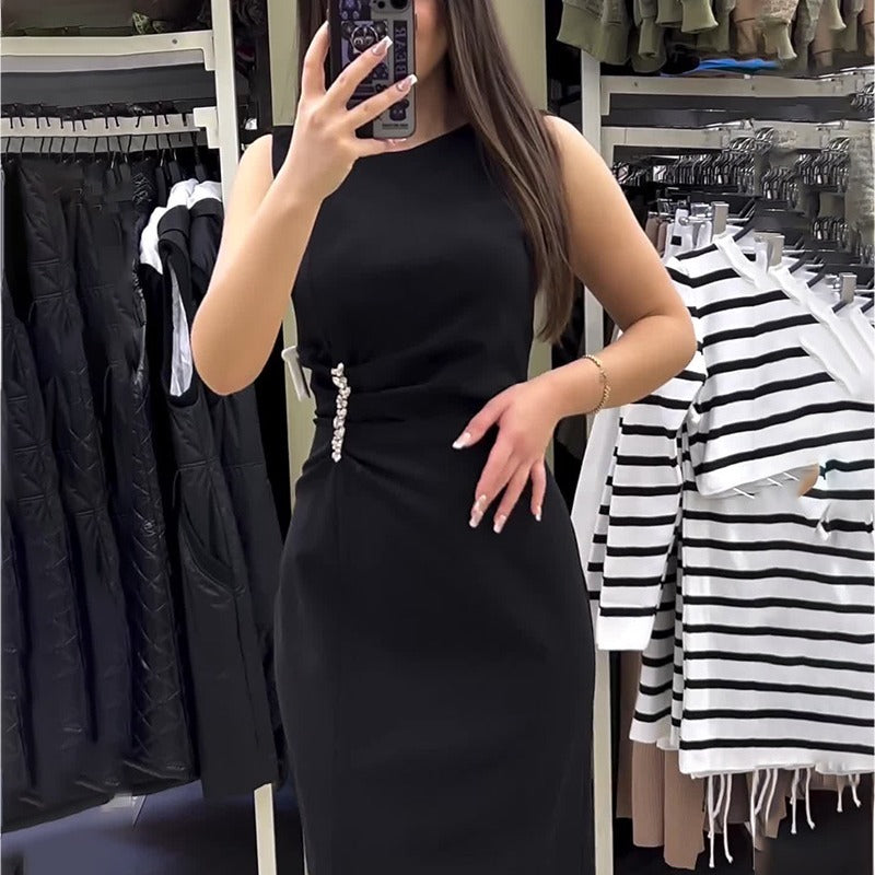 Women's Solid Color Sleeveless Slim Bottom Tassel Dresses