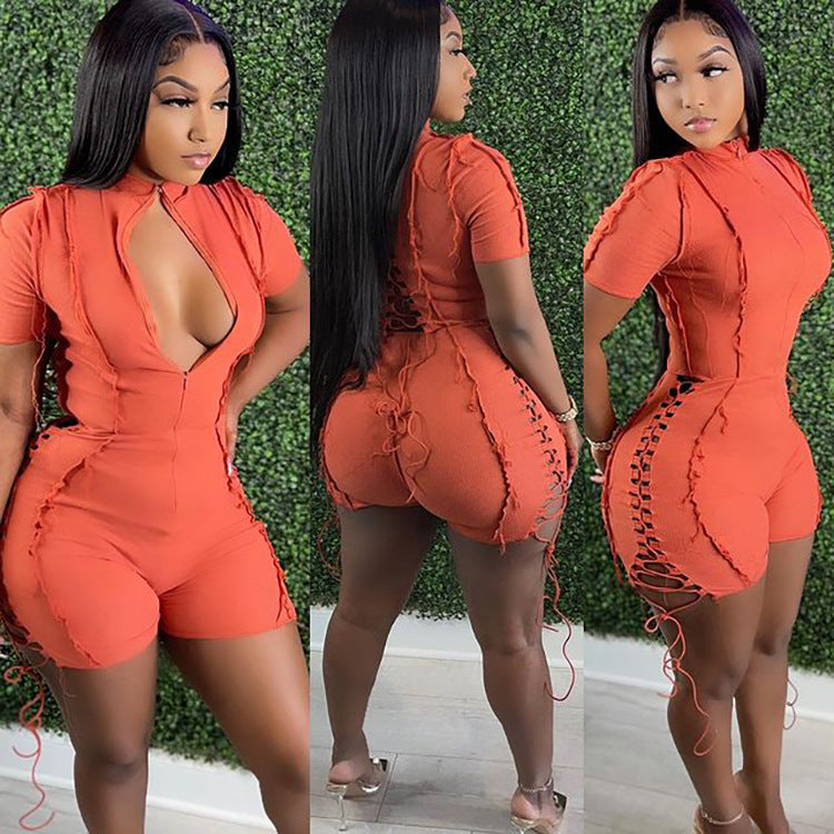 Women's Hot Push Sexy Solid Color Lace Jumpsuits
