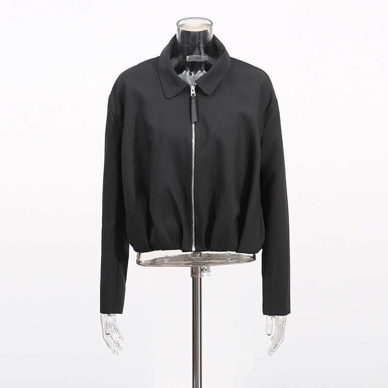 Casual Solid Color Fashion Polo Collar Long Sleeve Zipper Jackets