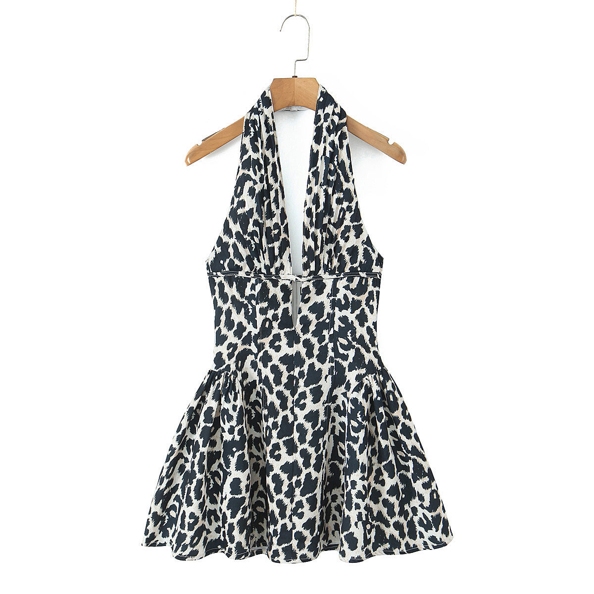 Women's Sexy Leopard Print Deep Backless Halter Dresses