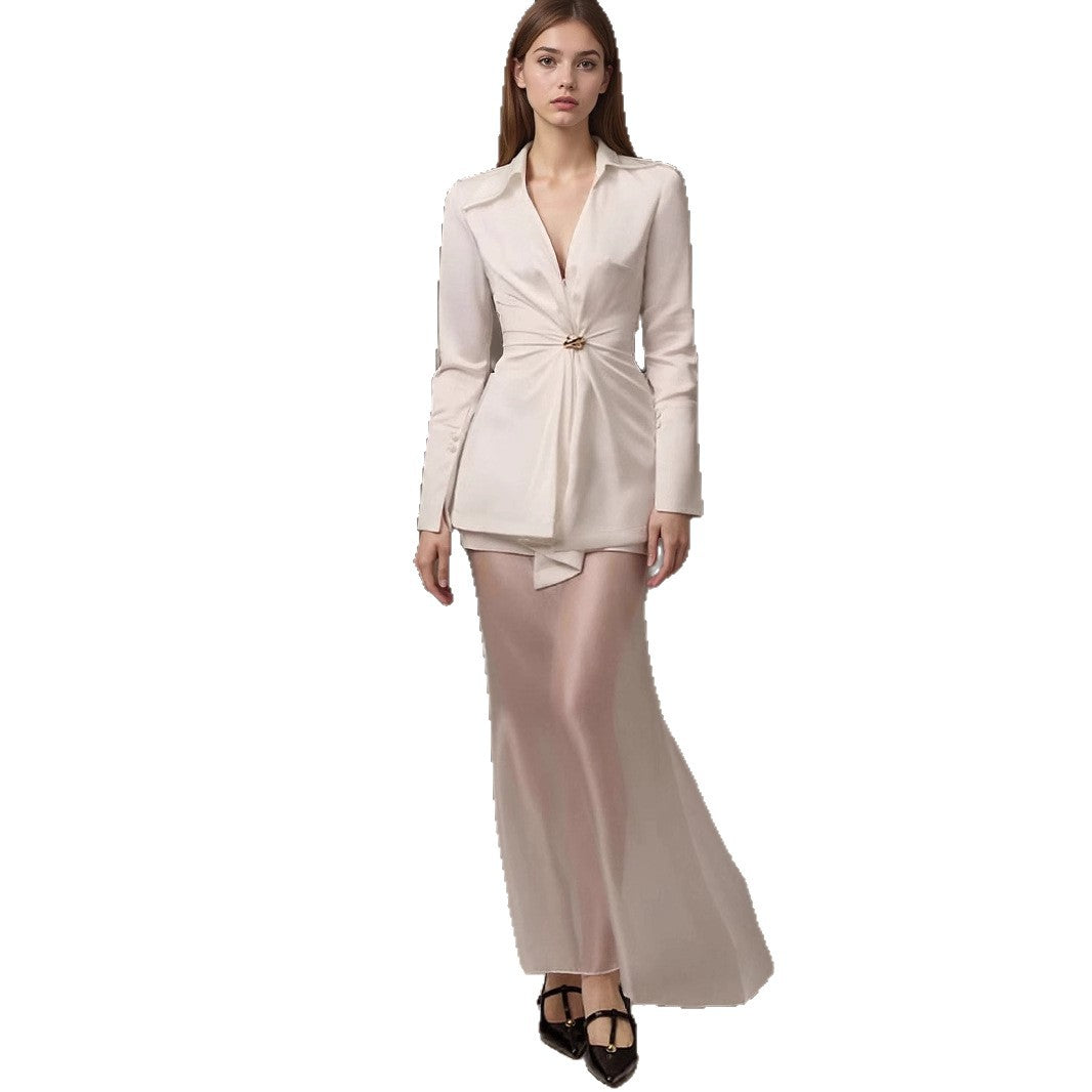 Women's Shirt Metal Buckle Simple Elegant Office Blouses