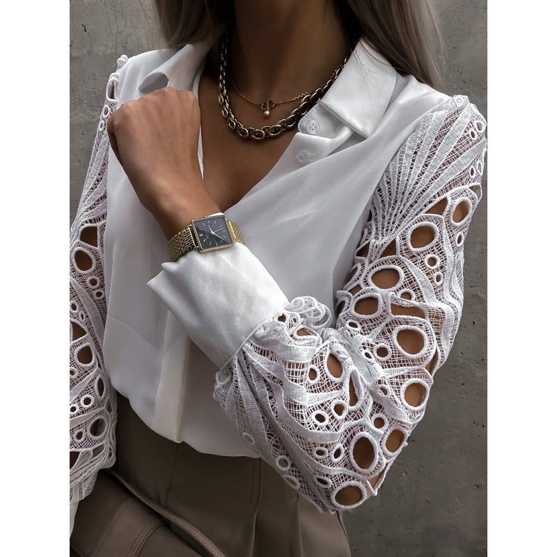 Women's Unique Slouchy Lace Stitching Shirt Blouses