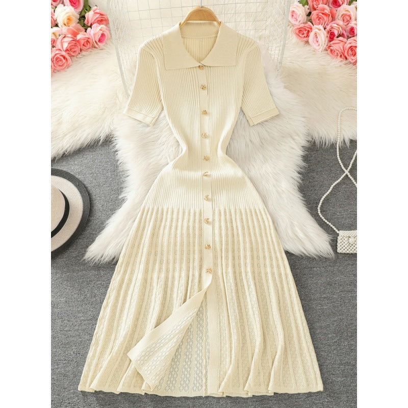 Collar Gold Buckle Woolen Long Dress Dresses