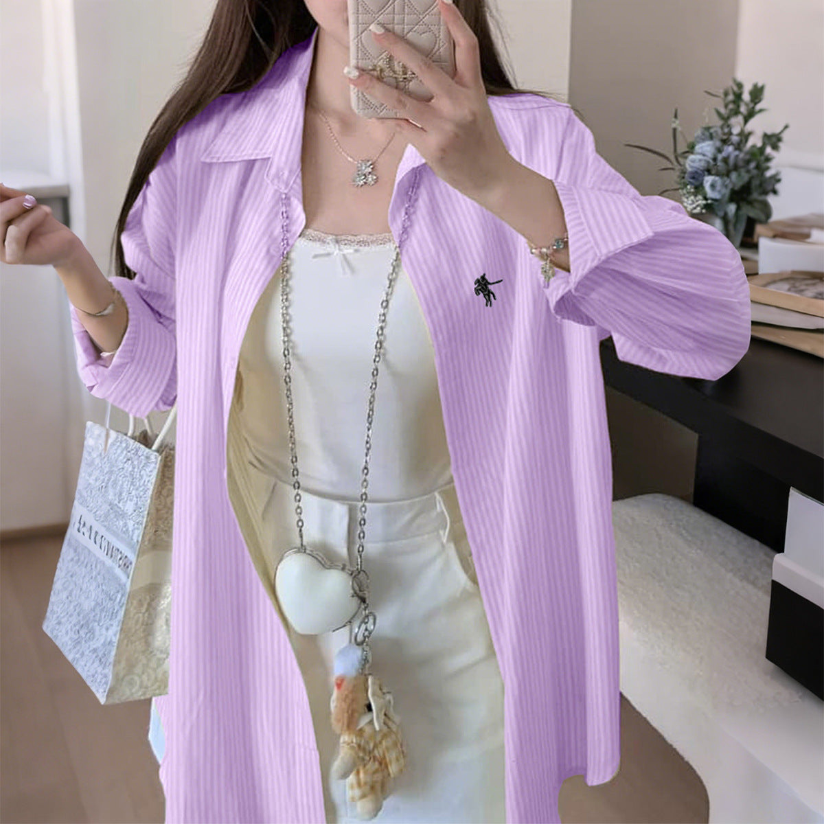 Women's Leisure Vacation Advanced Striped Long-sleeved Shirt Blouses