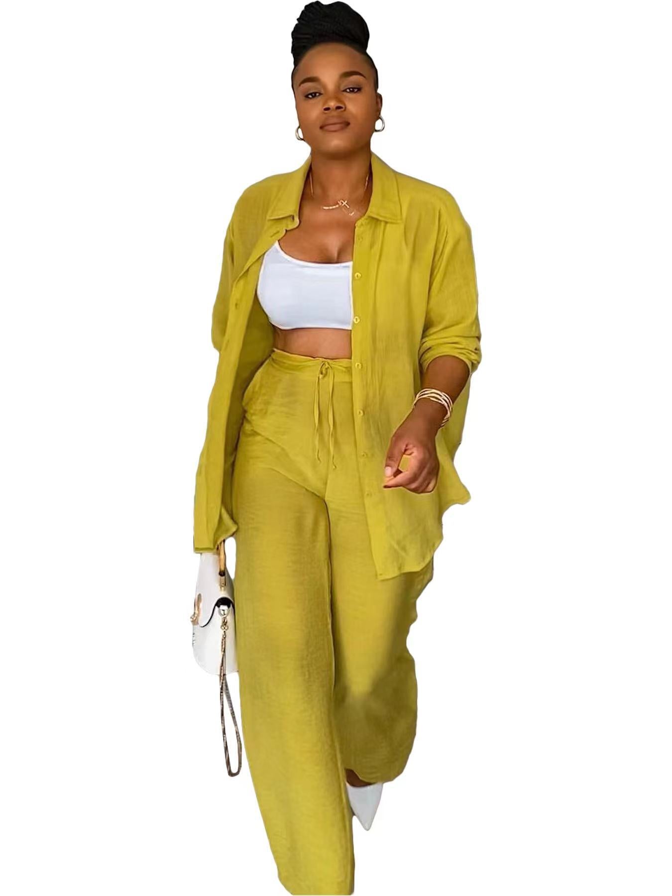 Classic Women's Leisure Long-sleeved Shirt Two-piece Fashion Casual Suit