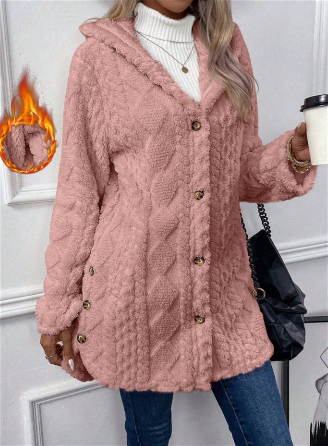 Women's Solid Color Single-breasted Plush Hoodie Fashion Jackets