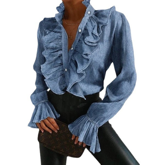 Women's Summer Ruffled Flared Sleeve Pleated Long Blouses
