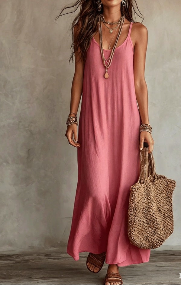 Women's Lazy Relaxed Bohemian Vacation Solid Color Dress