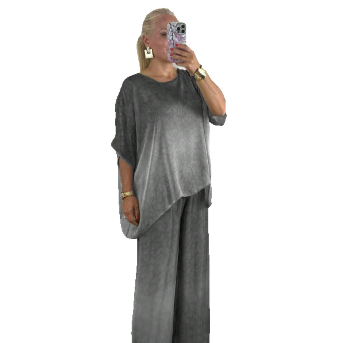 Print Round Neck Loose Wide Leg Suits