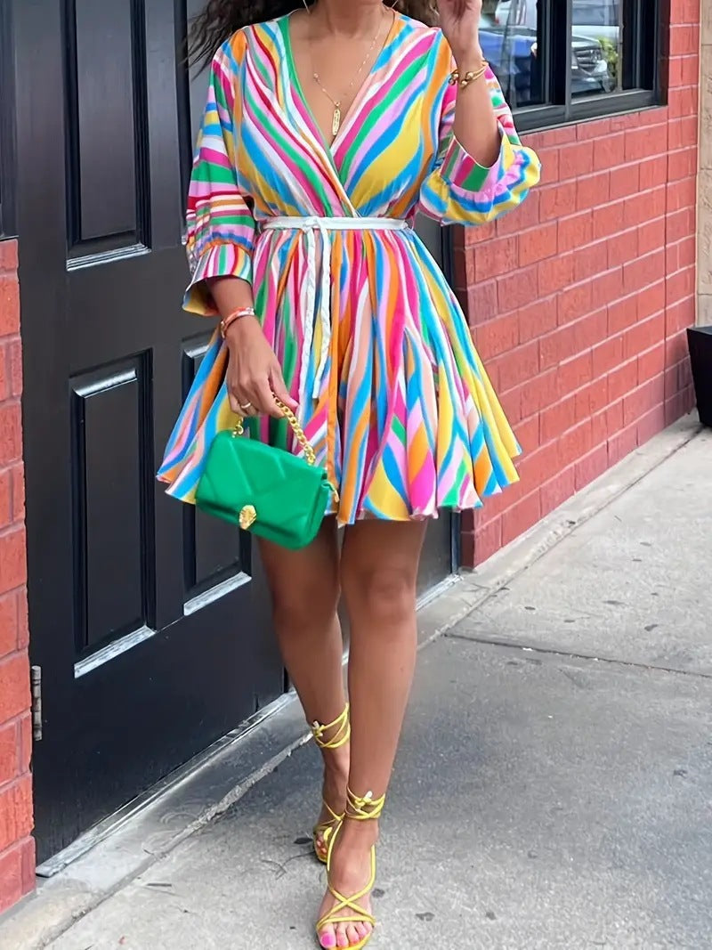 Women's With Belt Vibrant Casual A- Line Dress