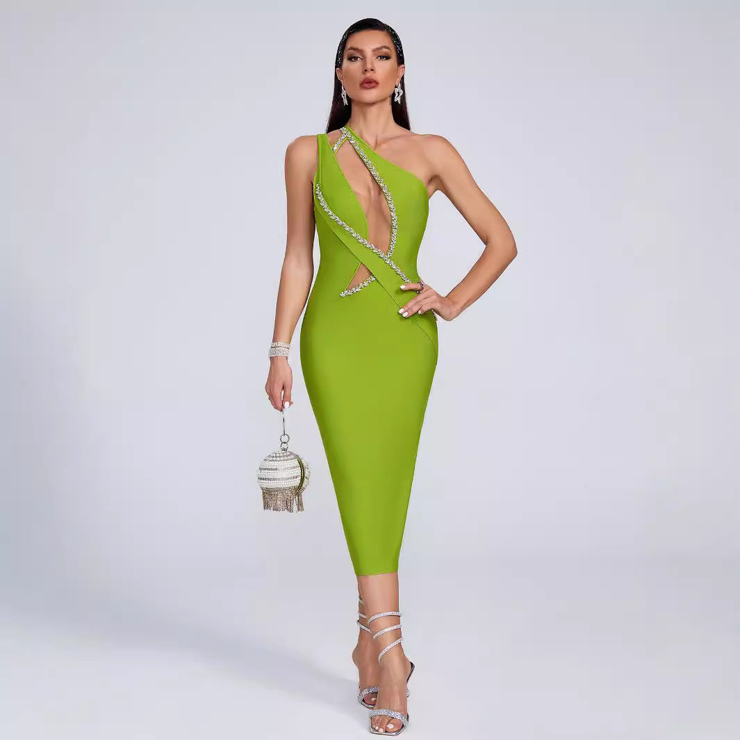 Women's Bandage Dress Fashion Sexy Diagonal Collar Dresses